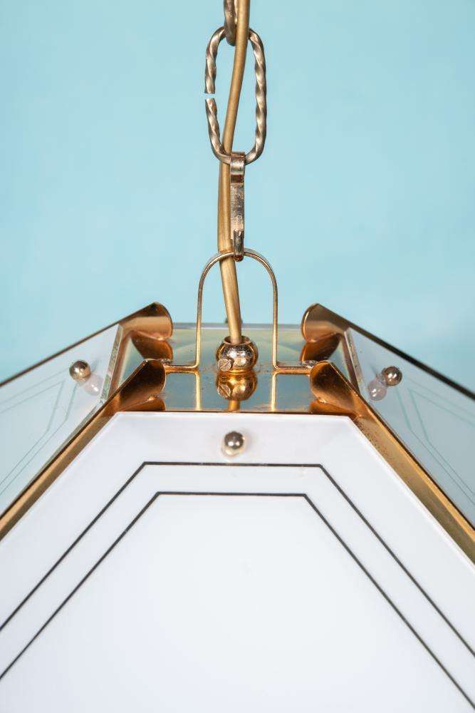 Vintage Glass Hanging Lamp Chic, Brass & Glass Regency Pendant photo vintage