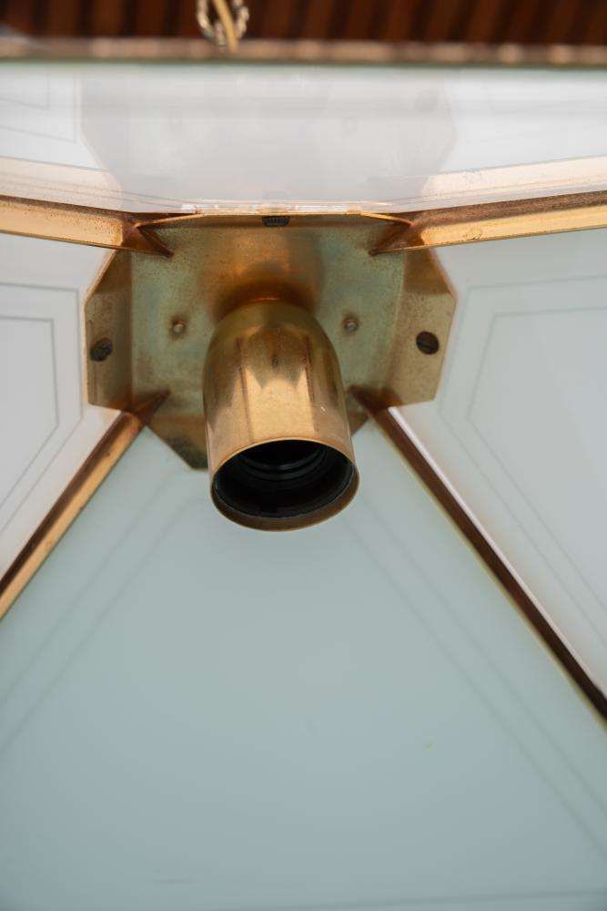 photo for sale Vintage Glass Hanging Lamp Chic, Brass & Glass Regency Pendant