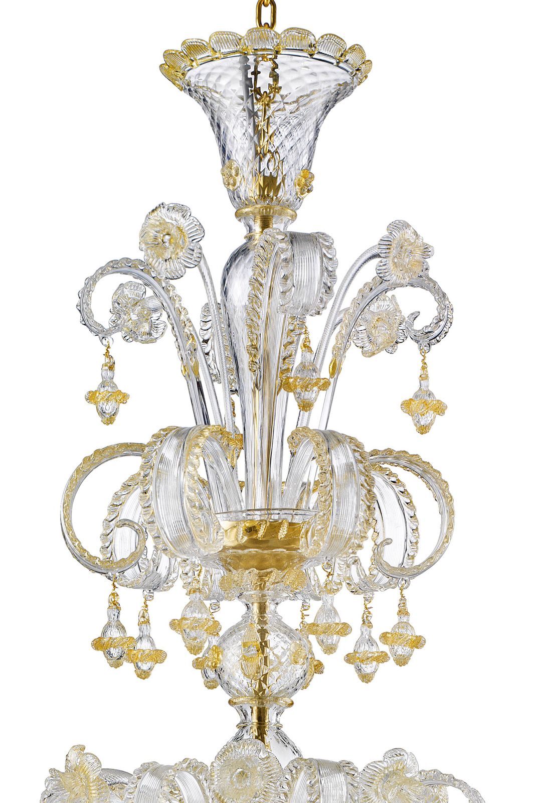 Imperial Venetian "Rigadin" Murano Glass Chandelier With Gold Trimming photo for sale