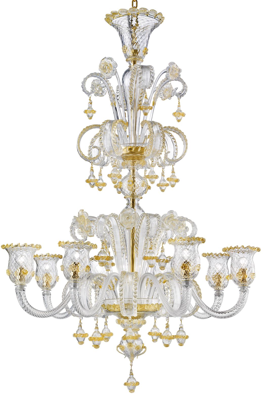 Imperial Venetian "Rigadin" Murano Glass Chandelier With Gold Trimming photo vintage