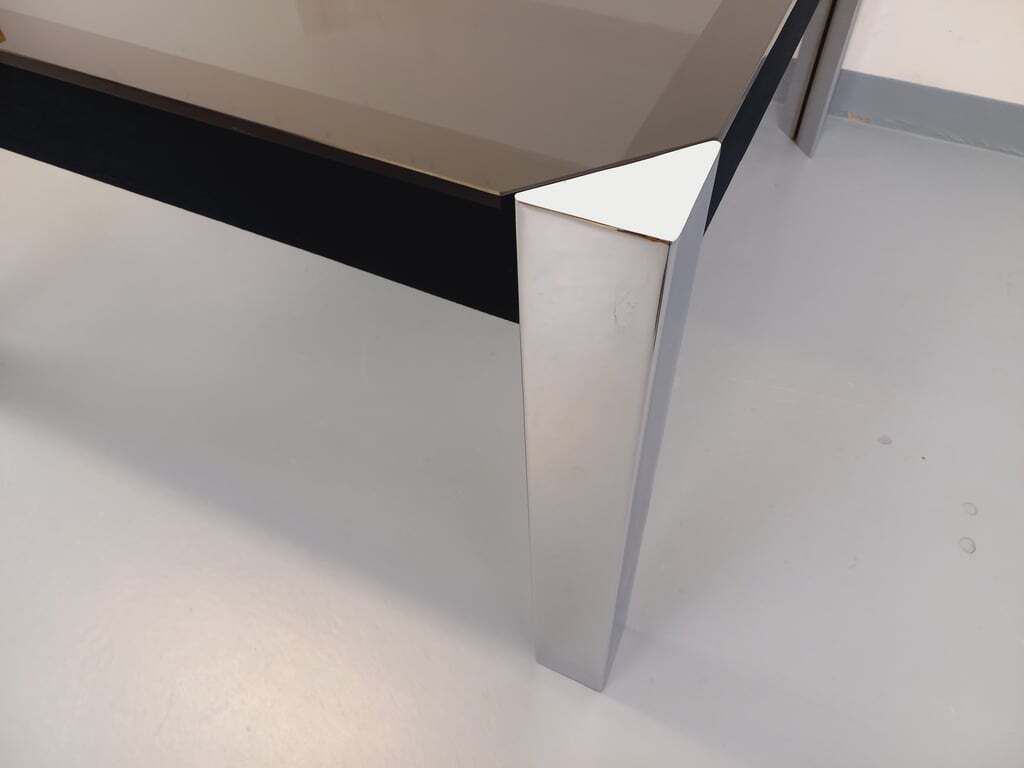 Guido Faleschini Square Table For Mariani X Hermès In Smoked Glass And Chromed Metal photo 2624.0