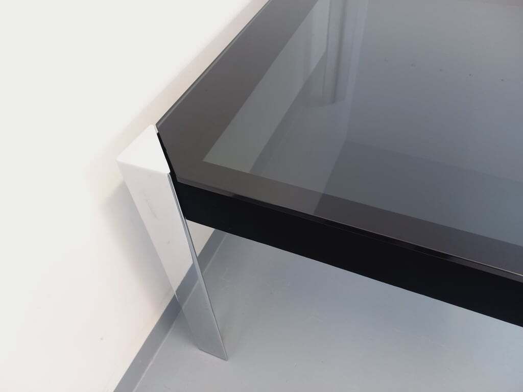 photo furniture Guido Faleschini Square Table For Mariani X Hermès In Smoked Glass And Chromed Metal