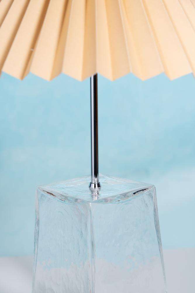 Minimalist Glass Table Lamp From The 1980s With A Pleated Shade photo for sale