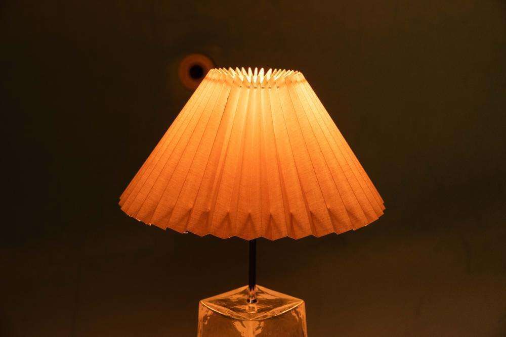 227.0 Minimalist Glass Table Lamp From The 1980s With A Pleated Shade photo