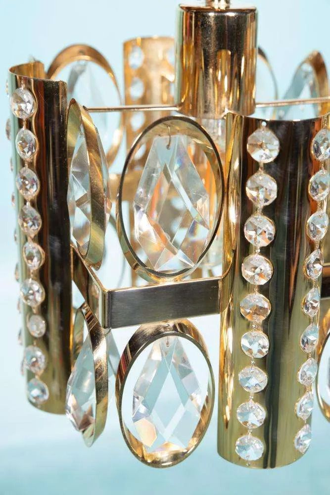 Midcentury Palwa Chandelier Pendant Lamp Crystal, Glass & Brass photo buy