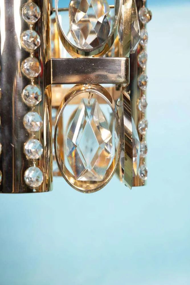 photo furniture Midcentury Palwa Chandelier Pendant Lamp Crystal, Glass & Brass