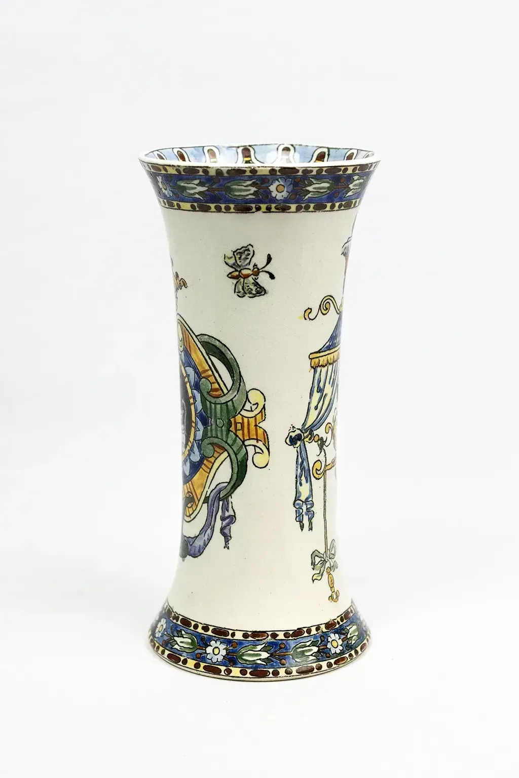 A Fine Earthenware Horn Shaped Vase, Decorated With Renaissance Grotesques — Gien Pottery, Late 19th Century photo vintage