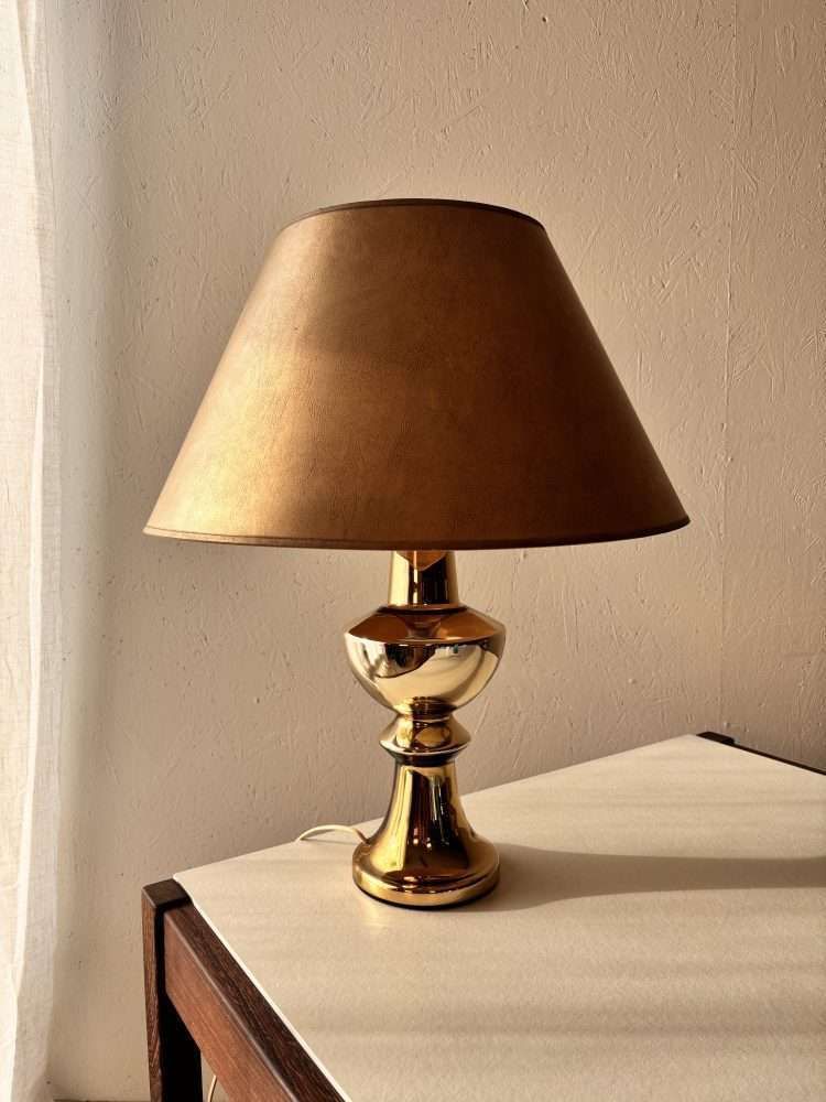 Tafellamp Goudkleurig Keramiek Gustav Leek Luxus Jaren 1960