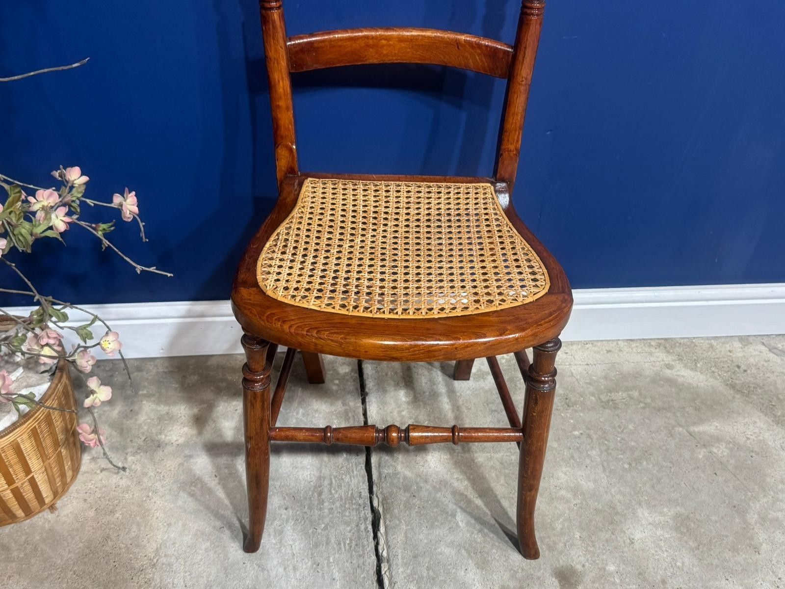 Vintage Edwardian Bedroom Chair Boudoir Rattan Cane Seat Birch photo 50.0