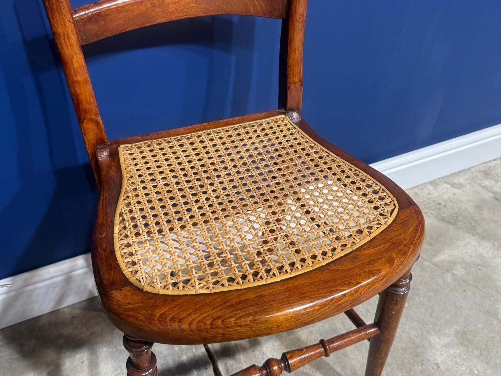 Vintage Edwardian Bedroom Chair Boudoir Rattan Cane Seat Birch photo vinterior