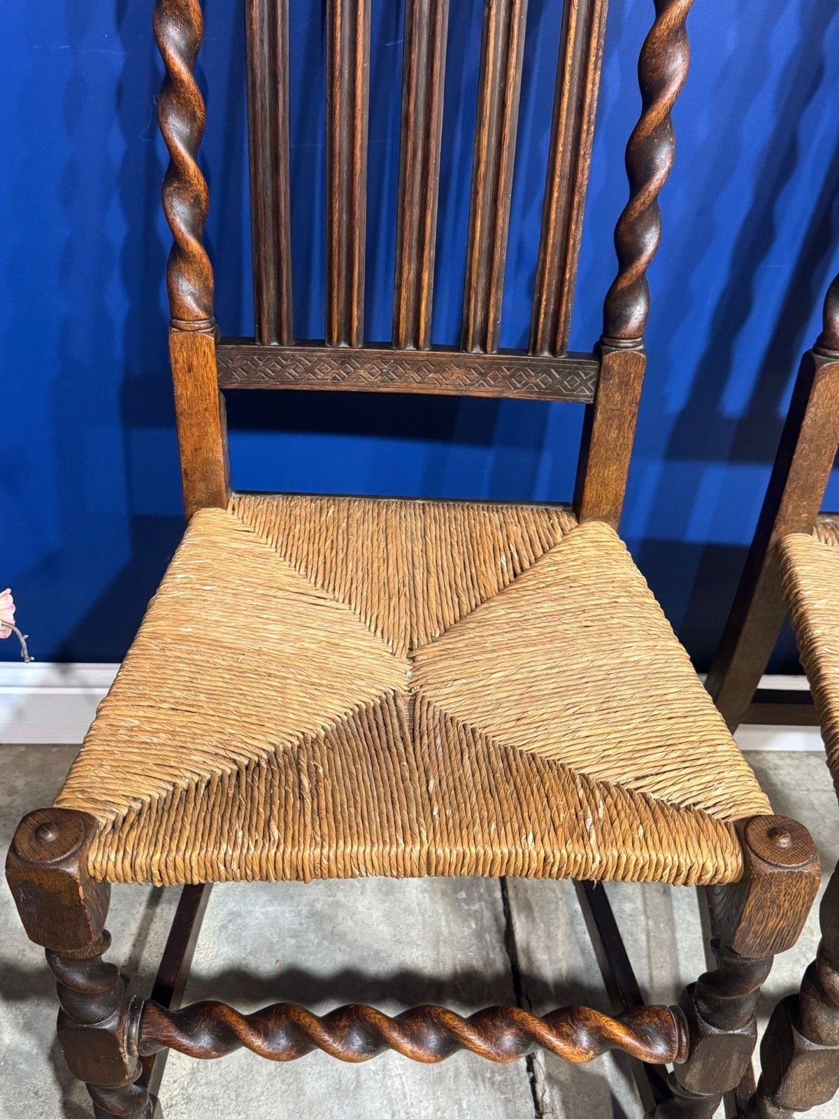 Victorian Barley Twist Chairs With Reed Seat Base Antique Vintage Ornate Dining photo vinterior