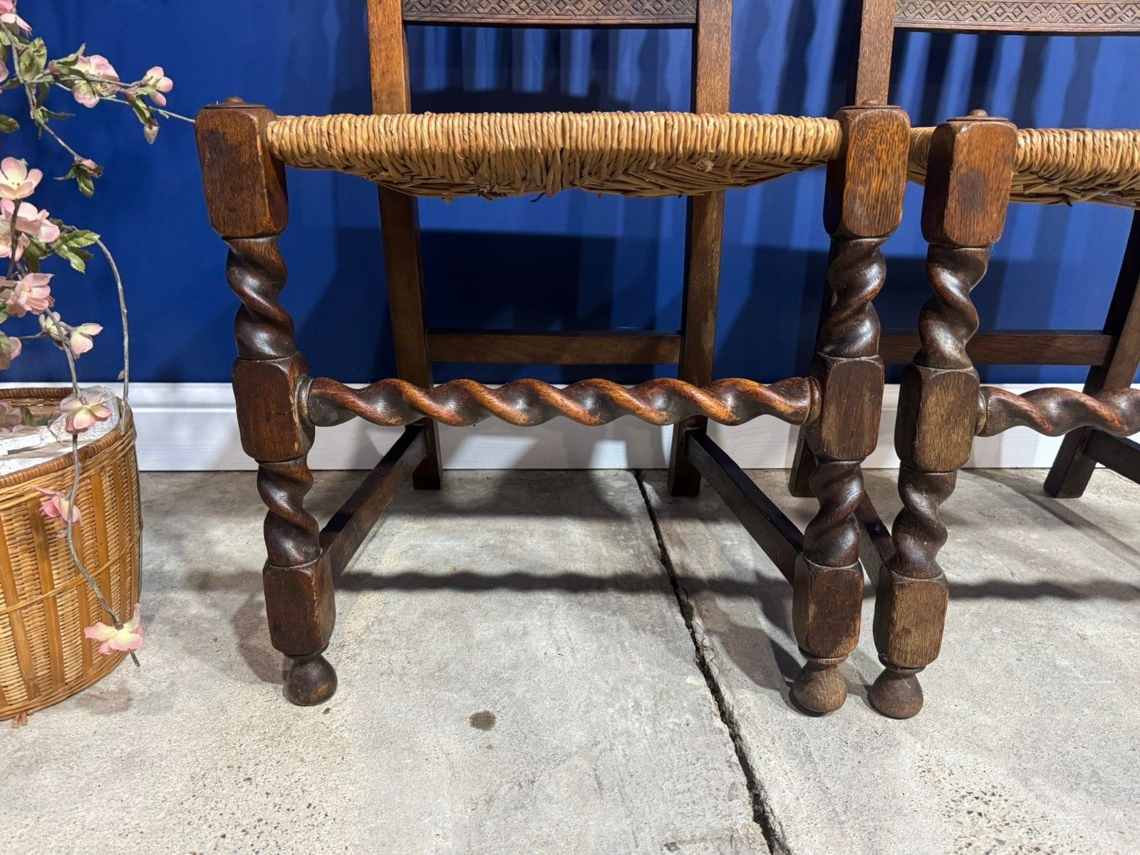 Victorian Barley Twist Chairs With Reed Seat Base Antique Vintage Ornate Dining photo vintage
