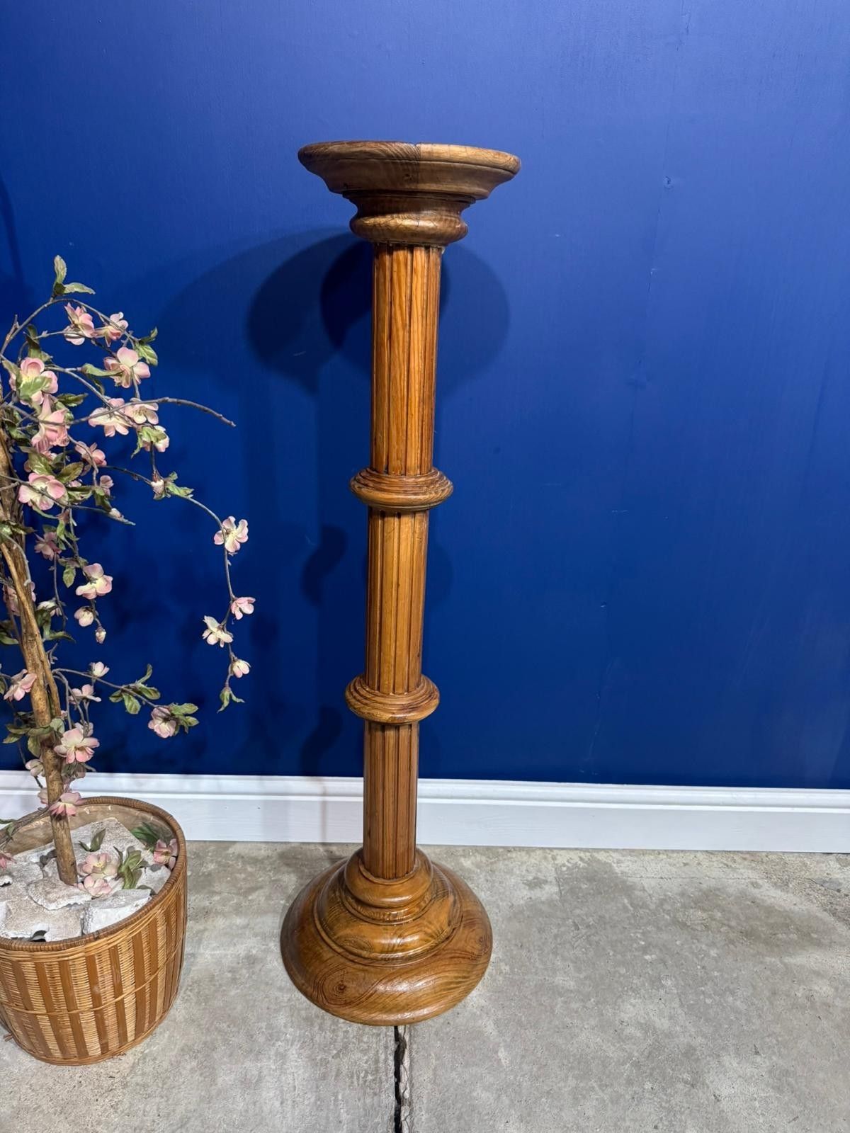 Vintage Plant Stand Wooden Pine Turned Column  Pedestal Jardiniere photo for sale