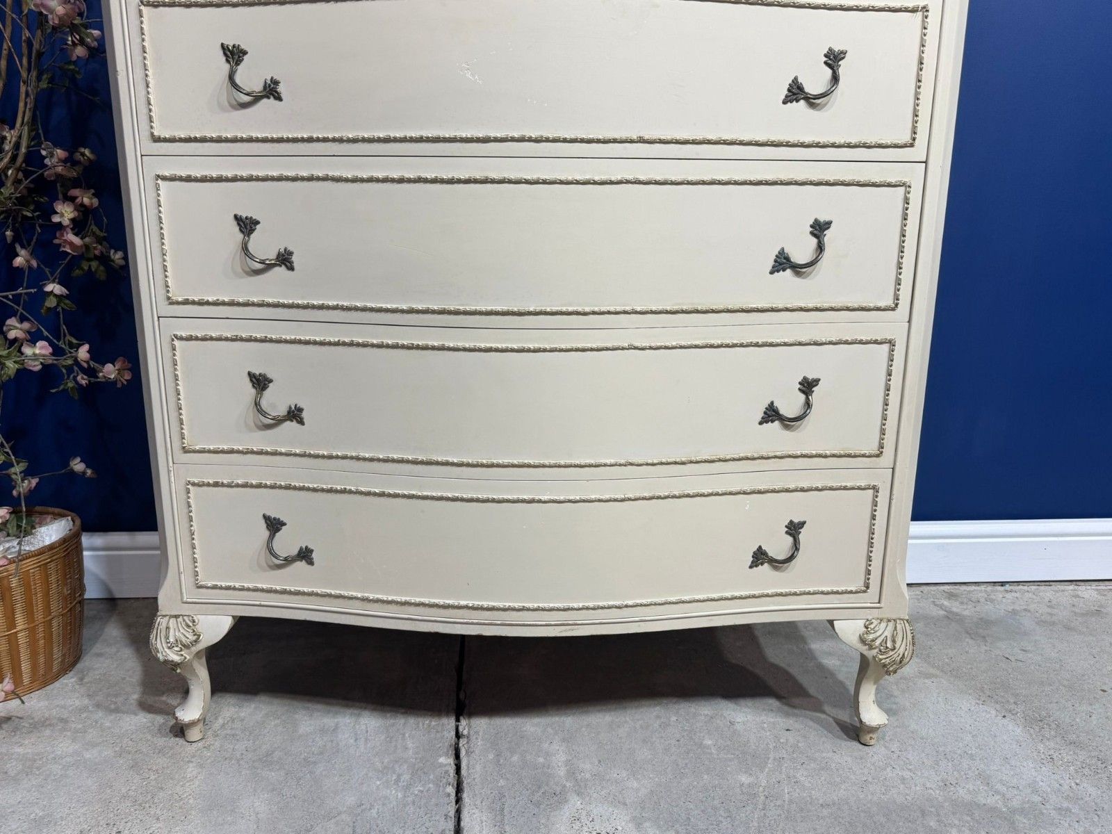 Vintage Olympus Chest Of Drawers White Cream French Louis XV Style 5 Drawers photo for sale
