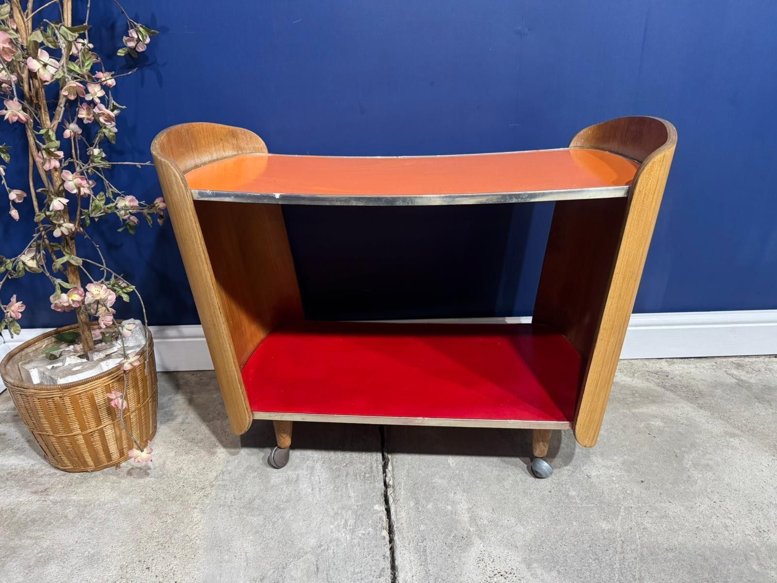 Vintage 1950s Serving Trolley Cocktail Drinks Mid Century Larder Formica Kitchen photo for sale