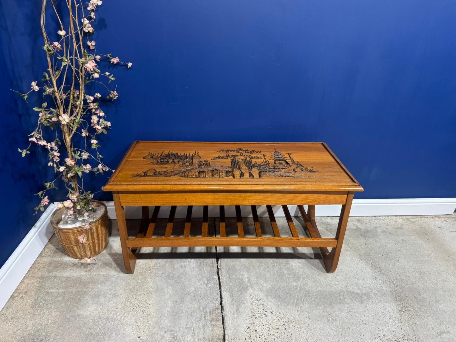 Vintage Japanese Wood Coffee Table – Oriental Design Mid Century Asian Carved