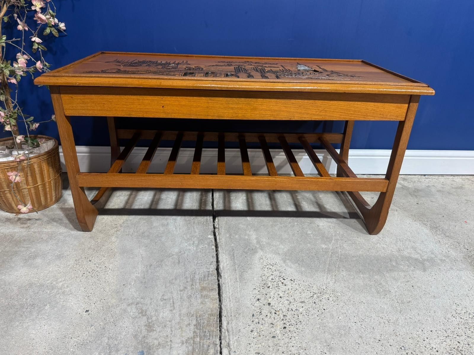 Vintage Japanese Wood Coffee Table – Oriental Design Mid Century Asian Carved photo furniture