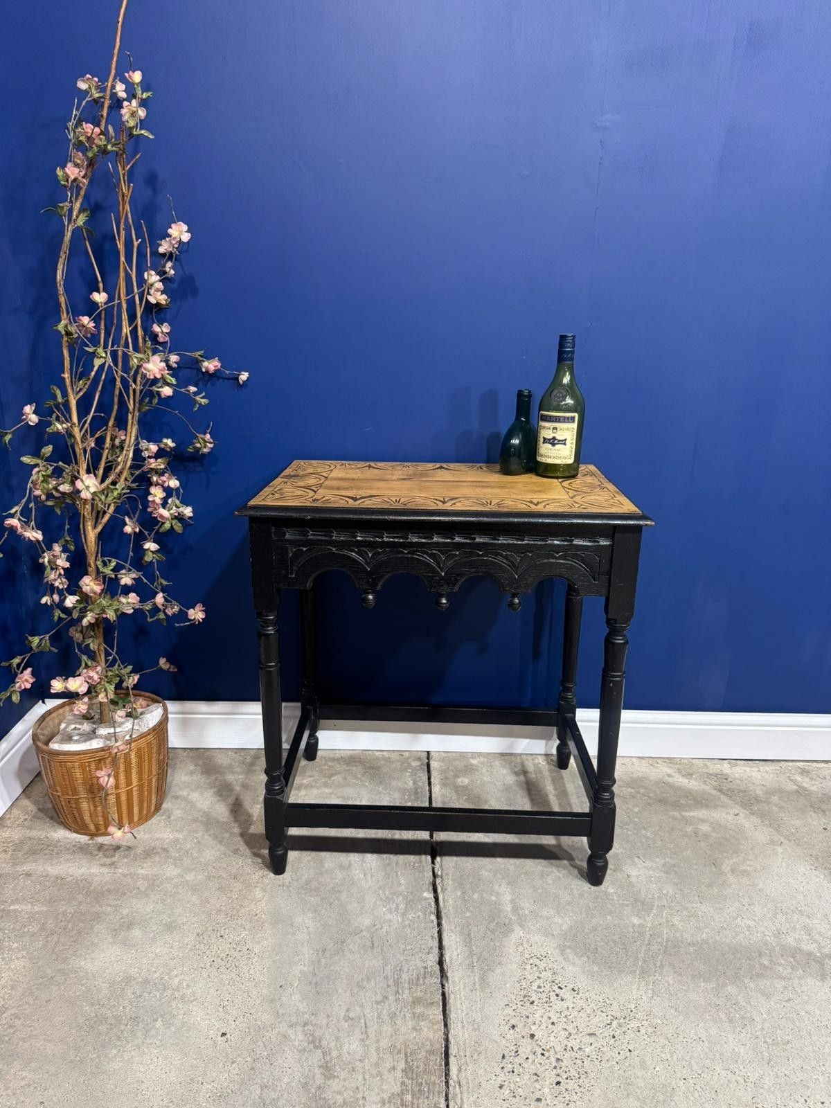 Victorian Carved Oak Side Table Console Wine Antique Gothic Black Vintage