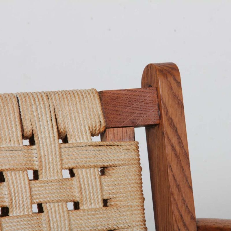 Armchair In Solid Oak And Rope, 20th Century Piece photo Furniture