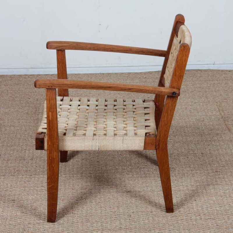 Armchair In Solid Oak And Rope, 20th Century Piece photo vinterior