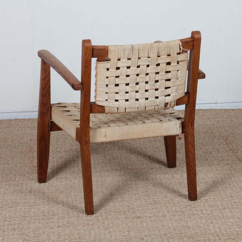 Armchair In Solid Oak And Rope, 20th Century Piece photo buy