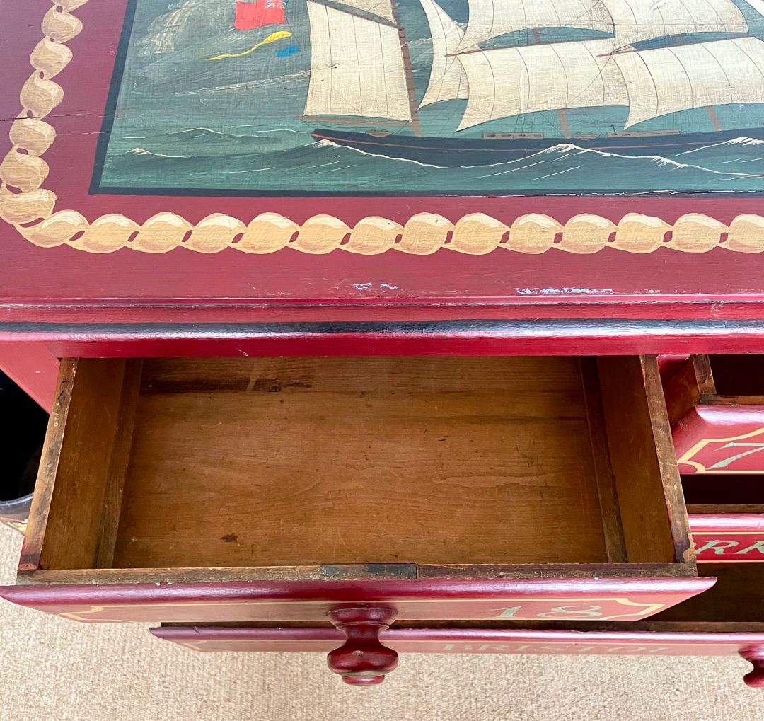 Antique Pine Nautical Folk Art Painted Chest Of Drawers photo buy