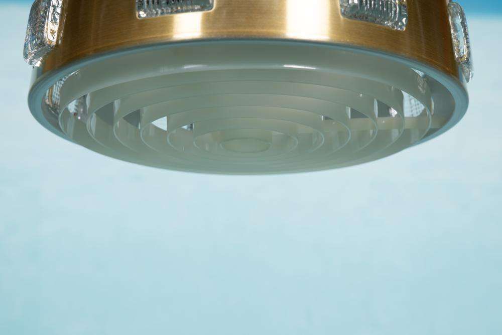 Verlichting Space Age Hanglamp Jaren 60/70, Glas Messing Retro Hanglamp photo