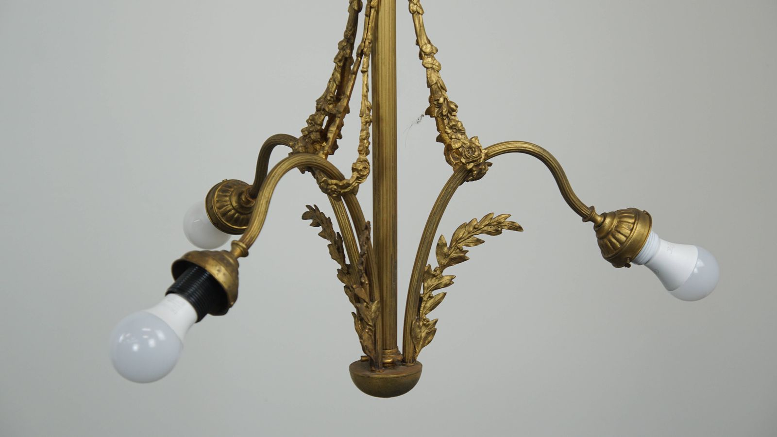 Antique Pendant Lamp With Gold Colored And Ornate Details And 3 Sockets photo furniture