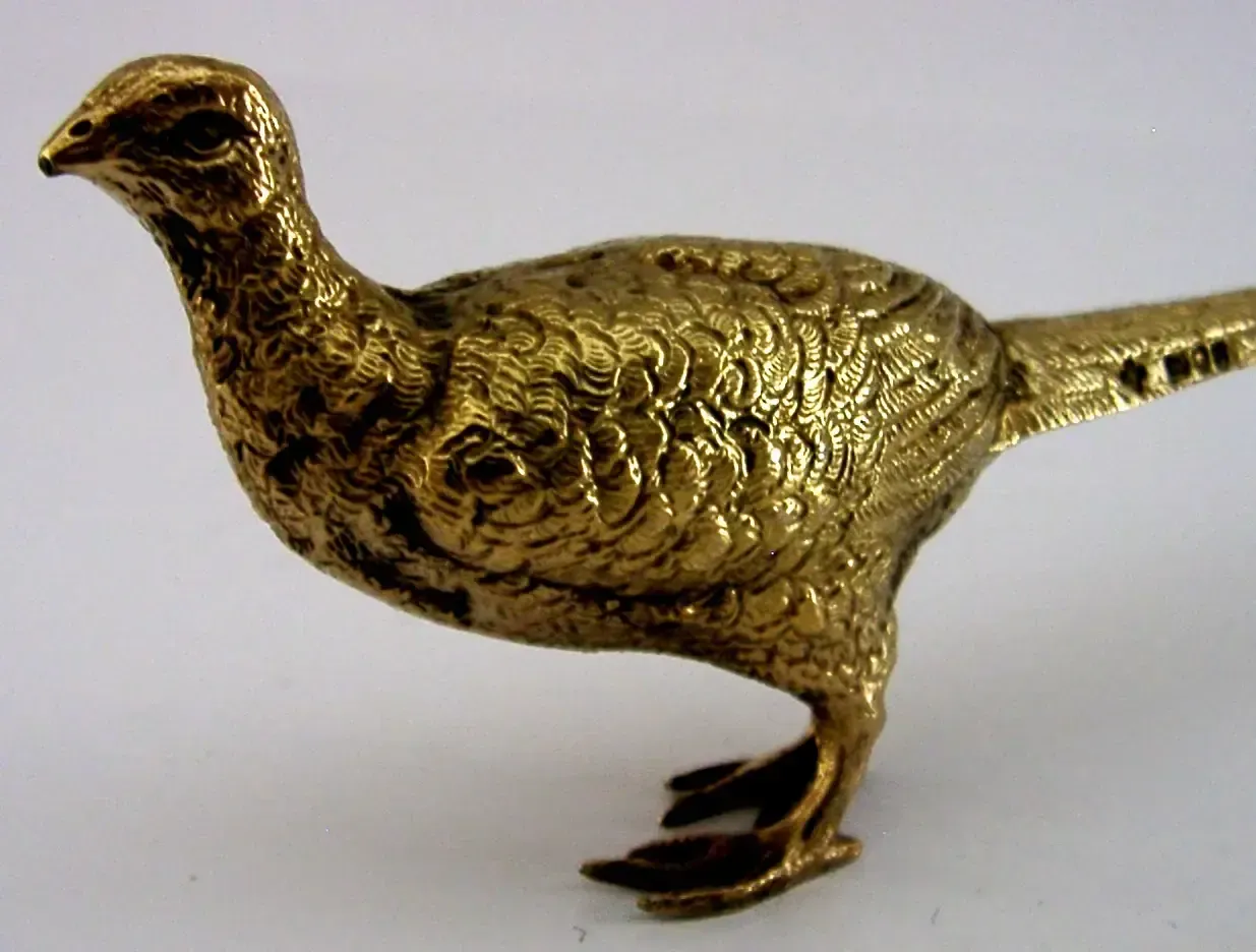 Figurine d'oiseau faisan doré en argent sterling, 12,8 cm, Londres 1994 photo furniture
