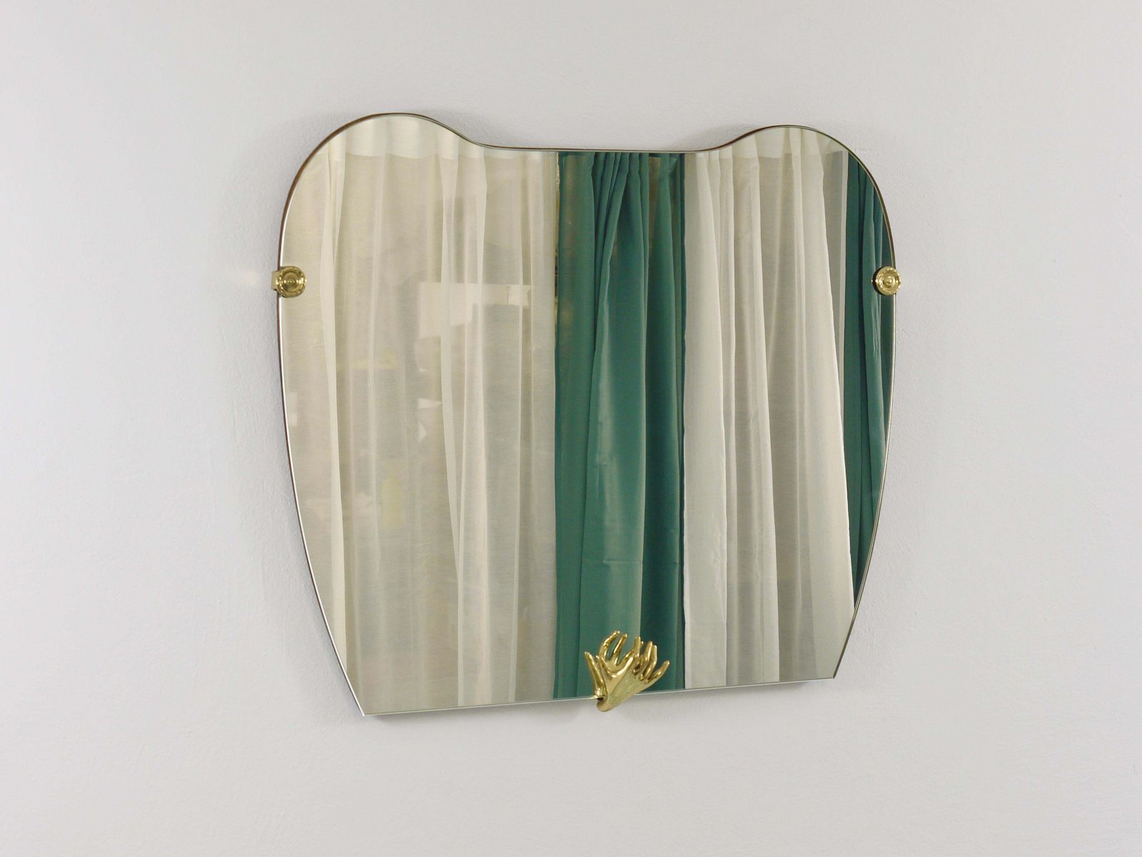 Scultpural Brass Hand Mid Century Wall Mirror, Italy, 1950s photo furniture