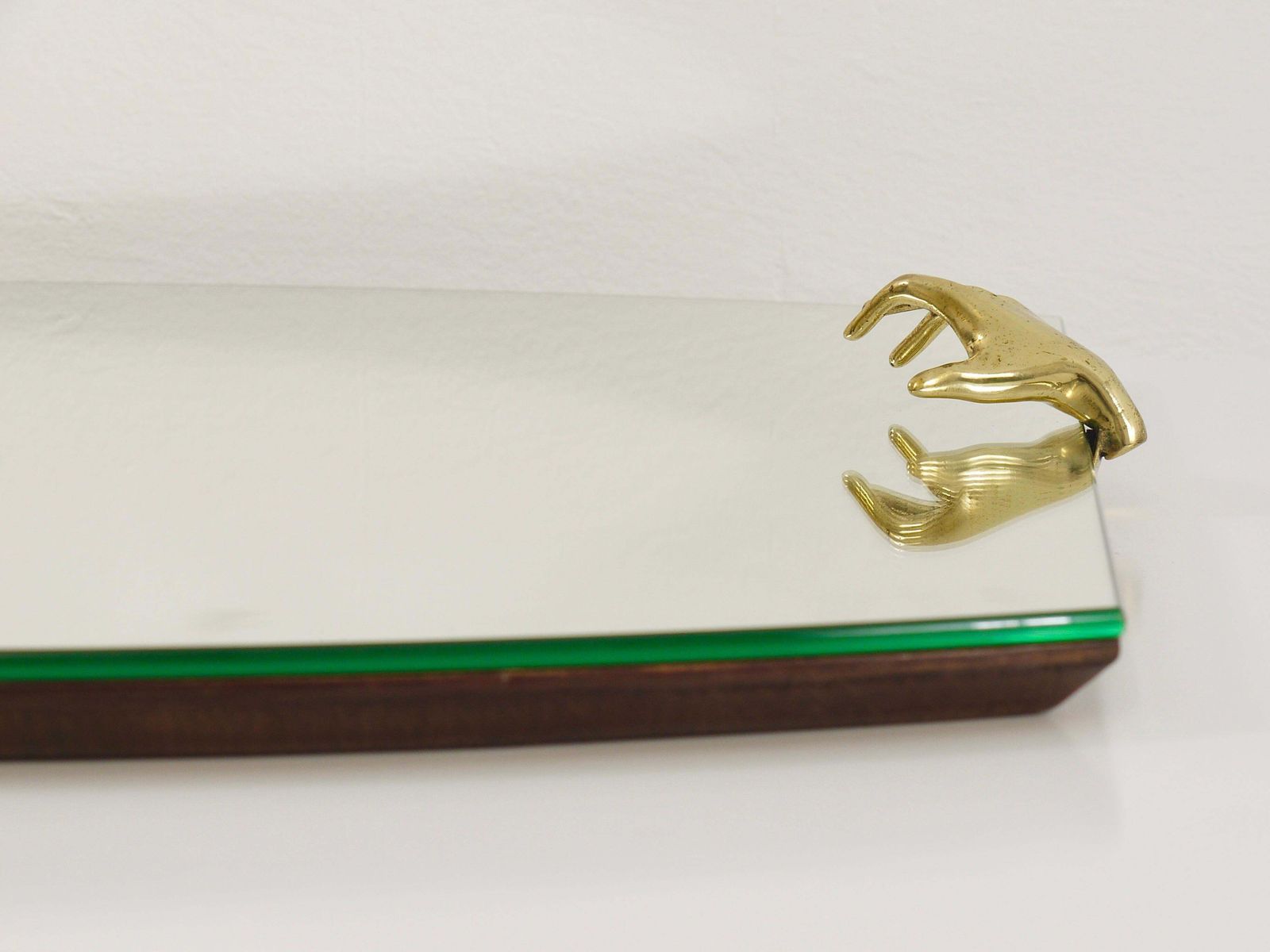 photo furniture Scultpural Brass Hand Mid Century Wall Mirror, Italy, 1950s