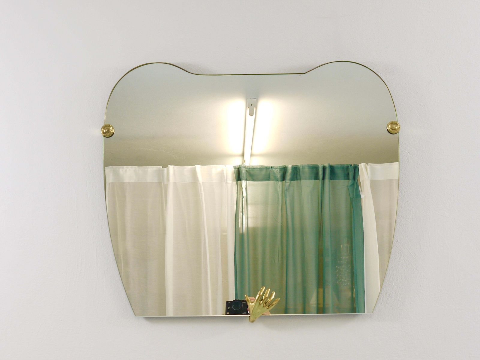 photo for sale Scultpural Brass Hand Mid Century Wall Mirror, Italy, 1950s