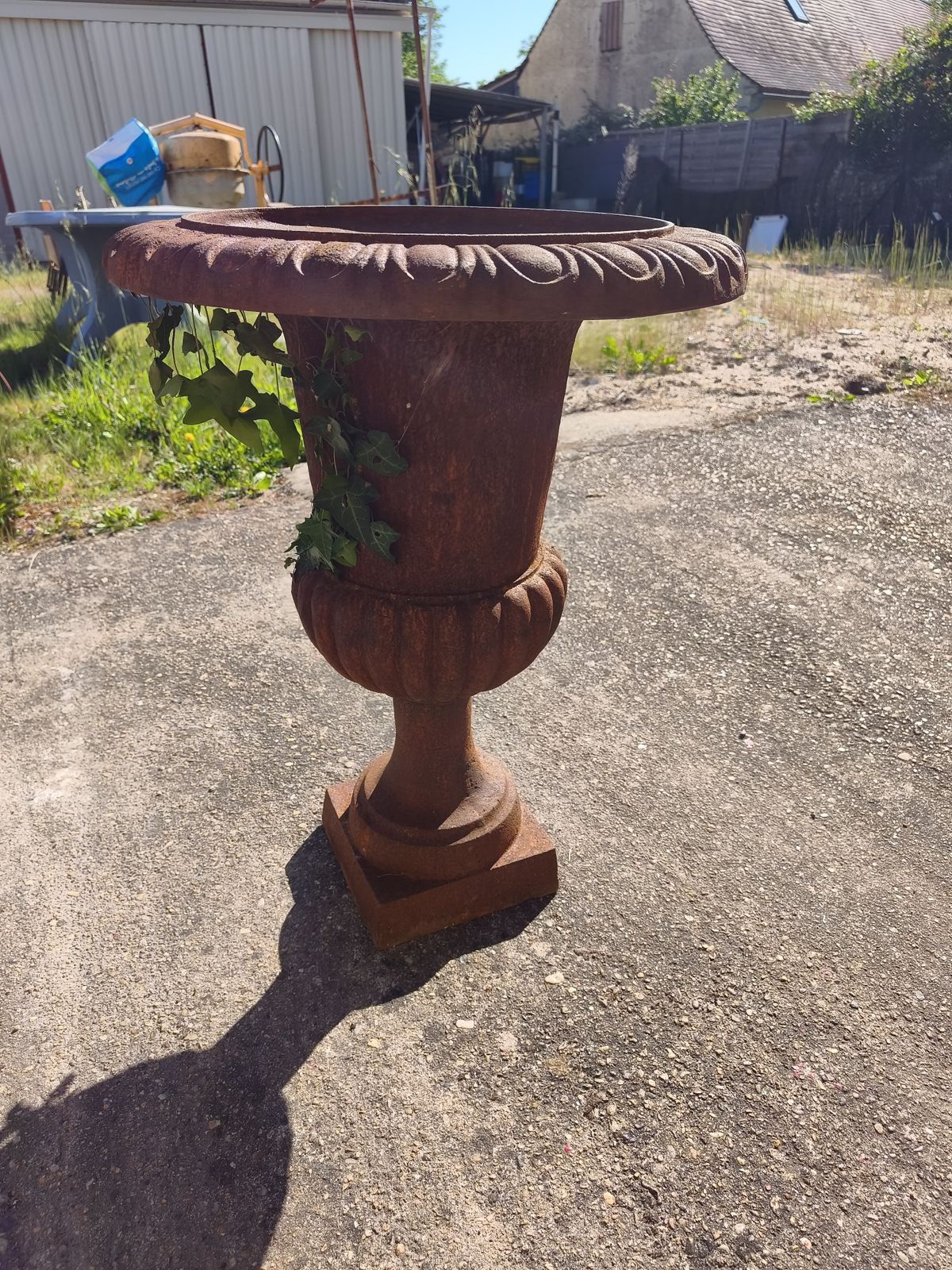 Pair Of 19th Century Cast Iron Medici Vases photo vintage