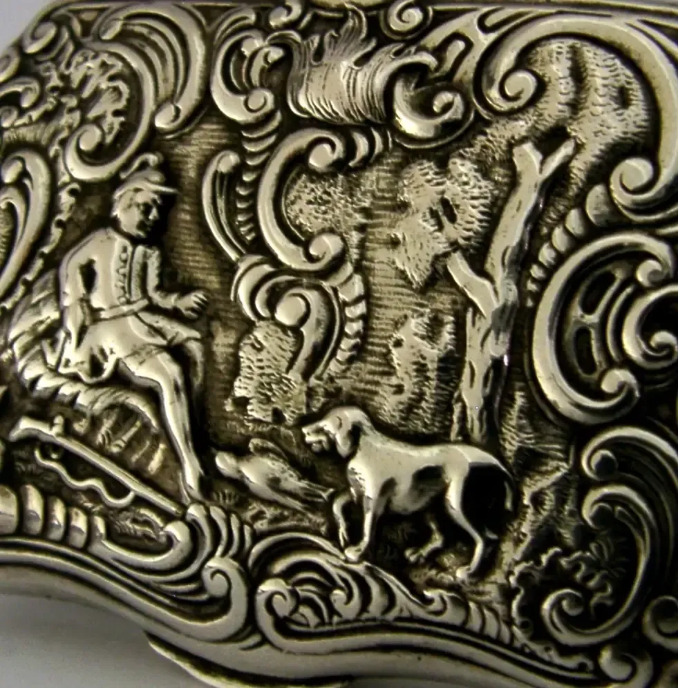 Boîte de chasse au faisan en argent massif, importation française d'époque, 54 g, vers 1900 photo for sale