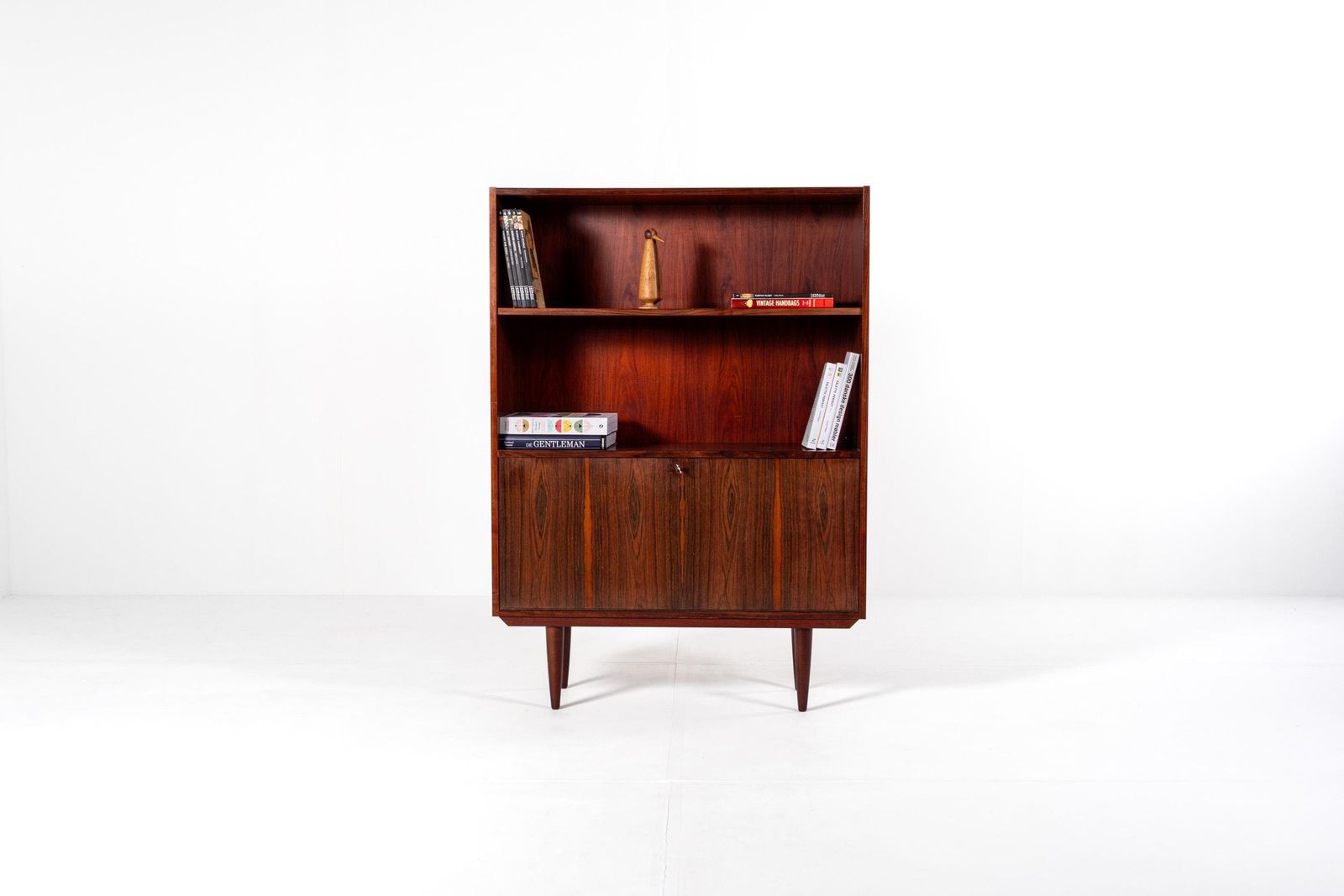 Danish Mid Century Rosewood Bookcase Cabinet With Drop Down Compartment, 1960s