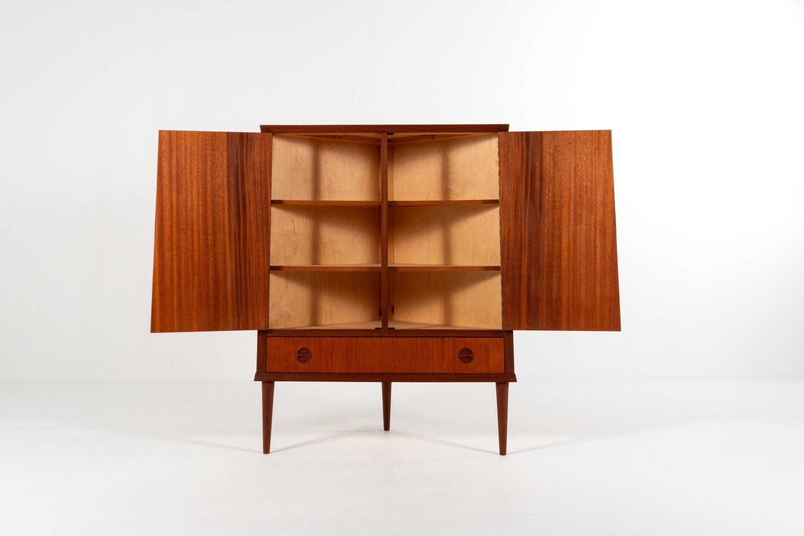 photo furniture Mid Century Danish Teak Corner Cabinet With Drawer, 1960s
