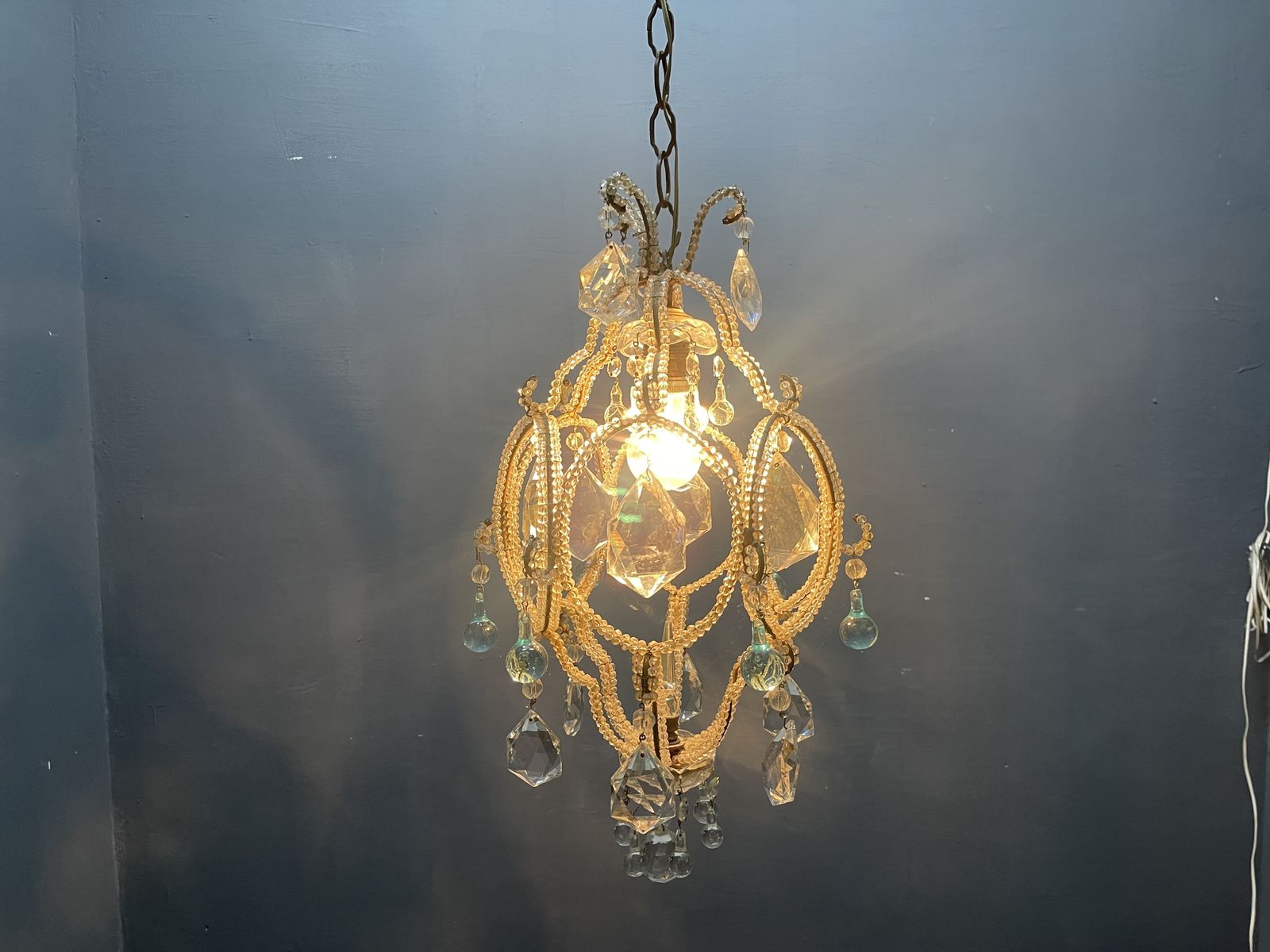 Vintage Crystal Beaded Pendant Light With Murano Glass Drops, Italy photo vinterior