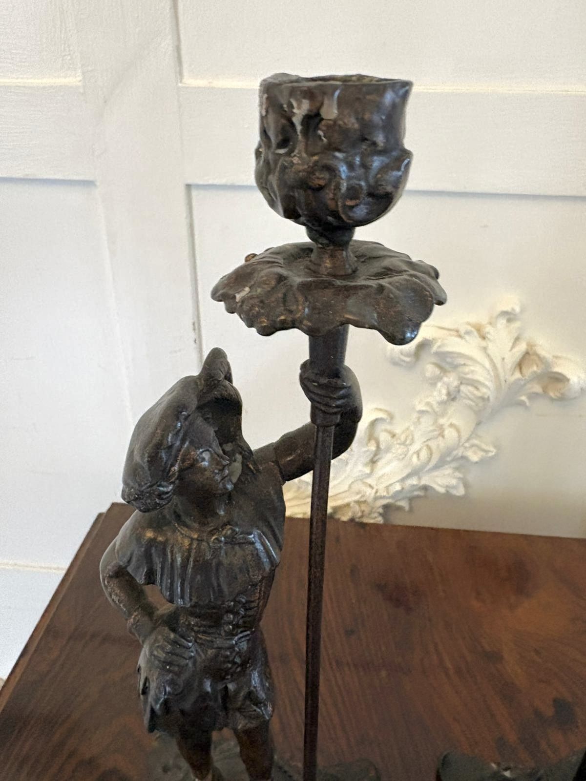 Antique Pair 19th Century French Figural Spelter Candlesticks Renaissance Soldier Sculptural Mantel Pieces photo 695.0