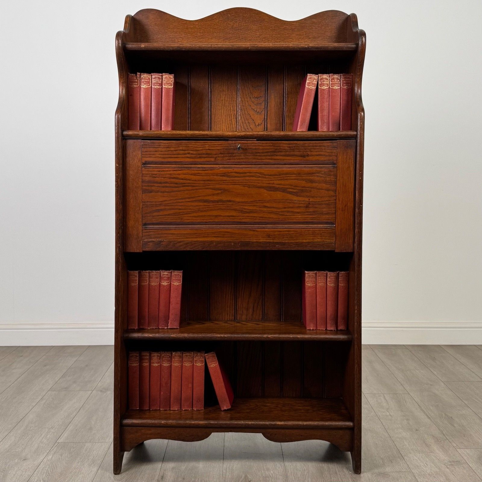 Antique 20th Century Narrow Edwardian Bureau In Oak ( Af 5604 )