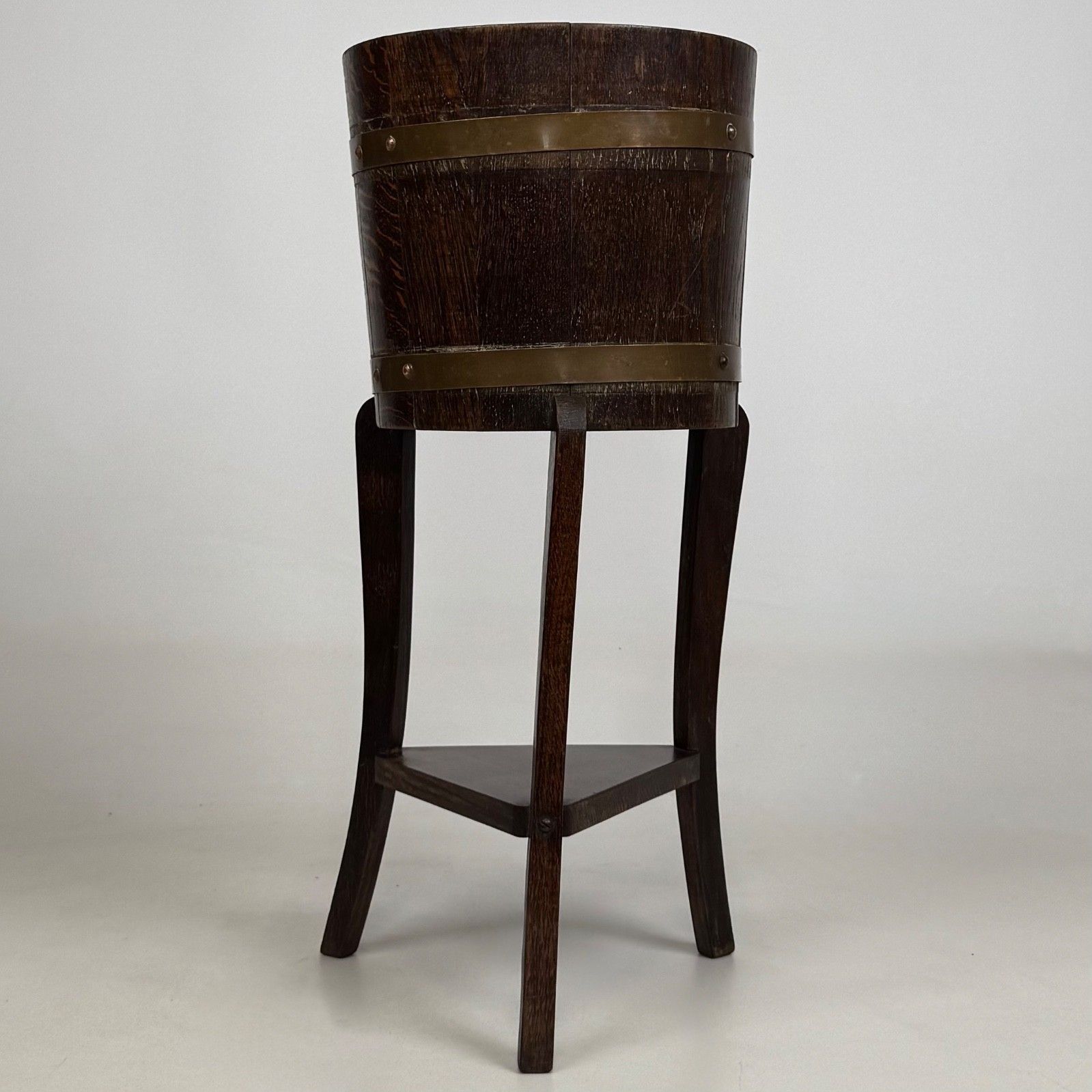 Antique 20th Century Small Barrel Plant Stand In Oak ( Af 5644 ) photo for sale