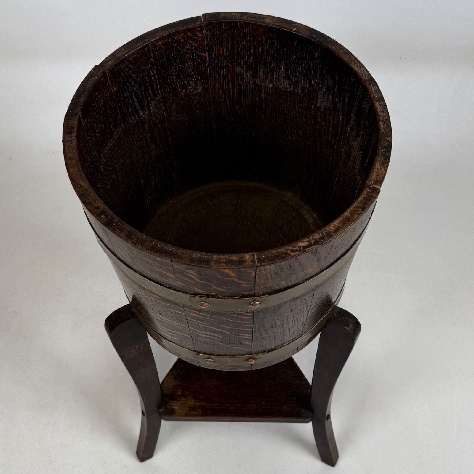 Antique 20th Century Small Barrel Plant Stand In Oak ( Af 5644 ) photo vinterior