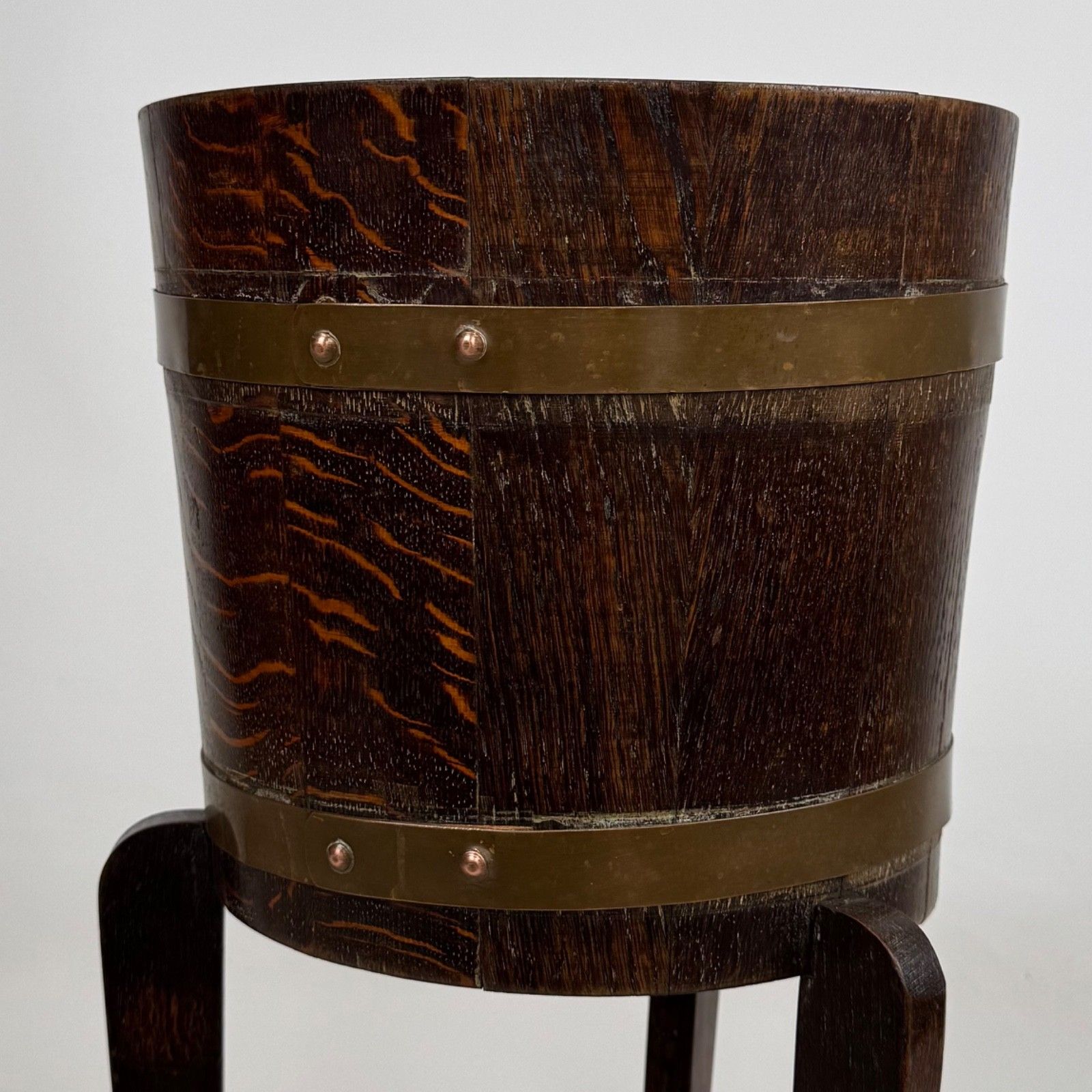 Antique 20th Century Small Barrel Plant Stand In Oak ( Af 5644 ) photo buy