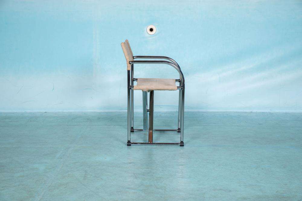Furniture Vintage Tubular Frame Director's Chair Chrome 1970s photo