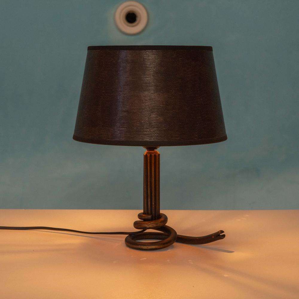 Art Deco Smeedijzeren Slanglamp Jaren 40 Tafellamp Slangenkap photo vintage