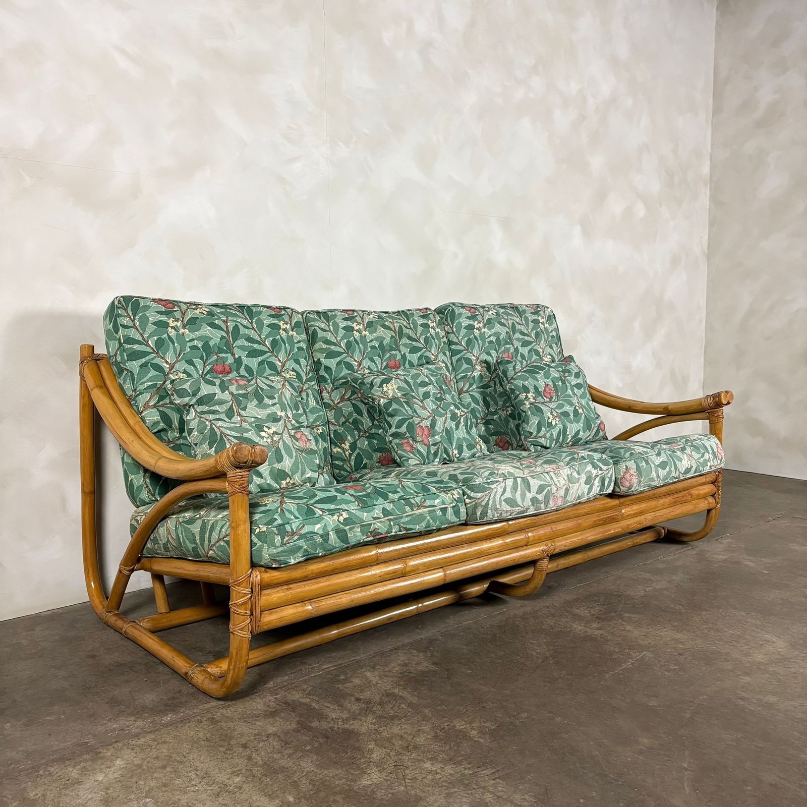 Mid Century Angraves Of Leicester Three Seater Sofa Invincible William Morris Bamboo Retro Mcm photo 495.0