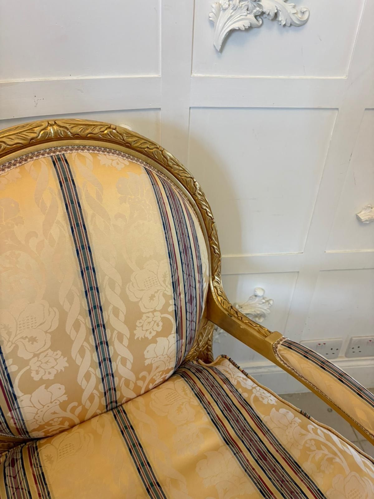 photo buy Antique French Giltwood Bergère Armchairs Set Of 4 Louis XVI Style Salon Chairs