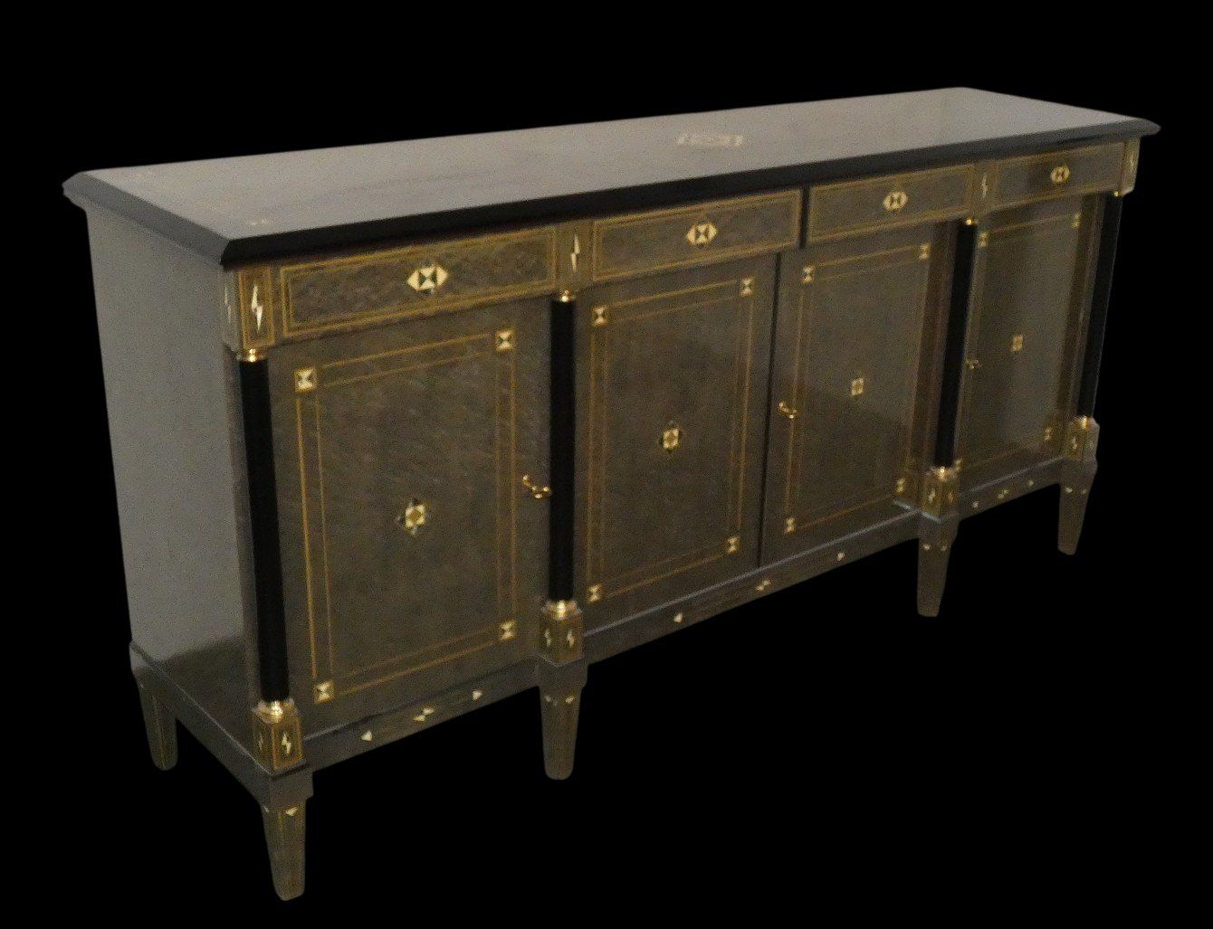 Louis XVI Style Hollywood Regency Sideboard In Burl Wood, Grey Lacquer And Brass, France, 1980s photo furniture