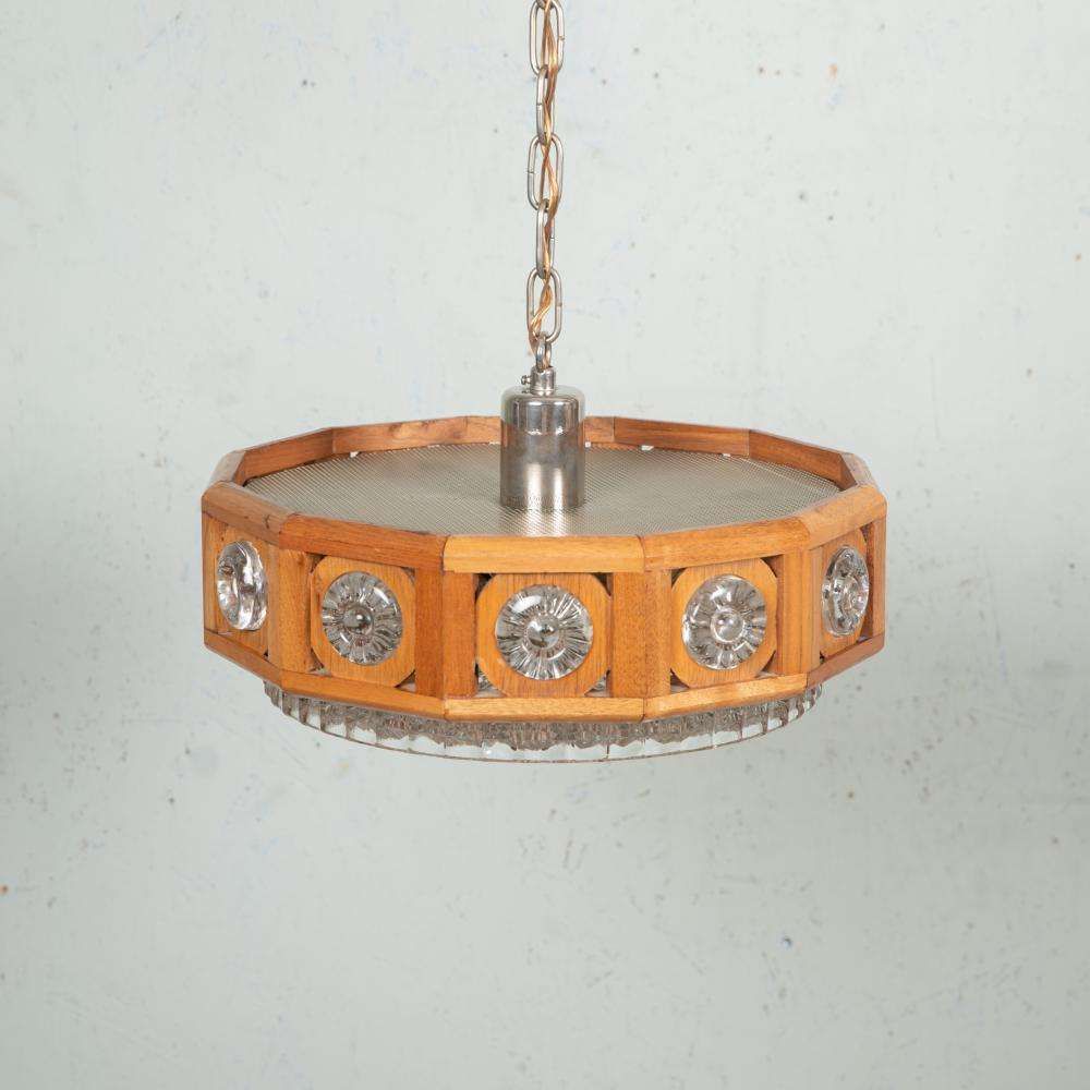 Vintage Glazen En Houten Hanglamp, Jaren 1960, Boheemse Stijl, Zweden photo furniture