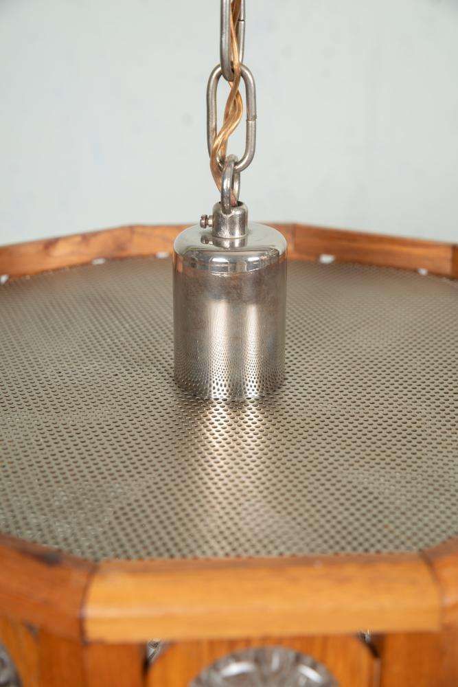 Vintage Glazen En Houten Hanglamp, Jaren 1960, Boheemse Stijl, Zweden photo vinterior
