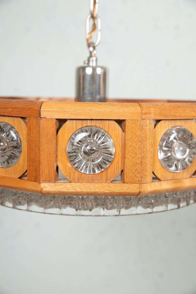 Vintage Glazen En Houten Hanglamp, Jaren 1960, Boheemse Stijl, Zweden photo buy
